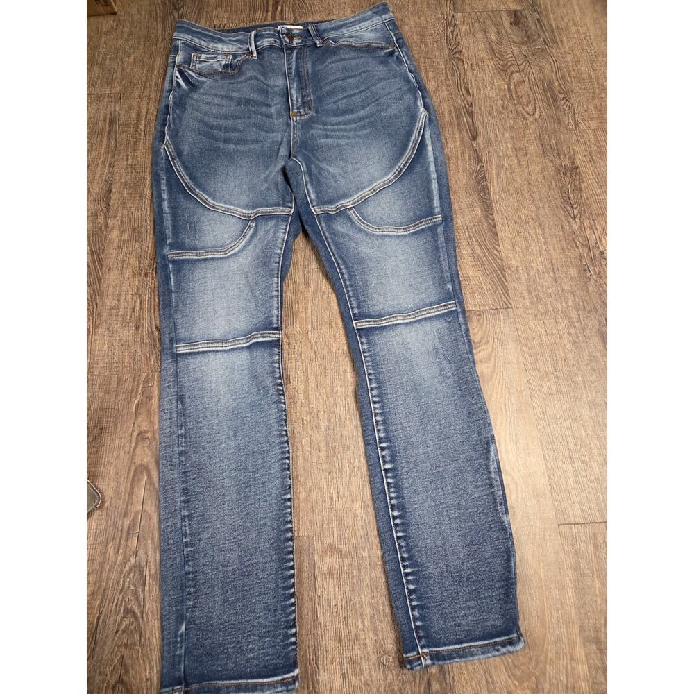 BLUE TURTLE Seamed High Rise Skinny Jean Medium Blue Stretch Size 13